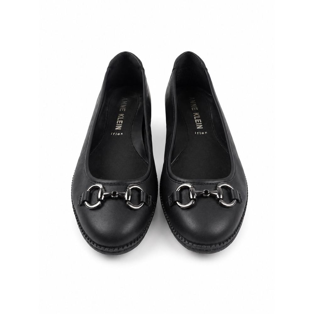 Anne Klein iFlex Black Leather Horsebit Office Slip On Ballet Flats Women's 8M